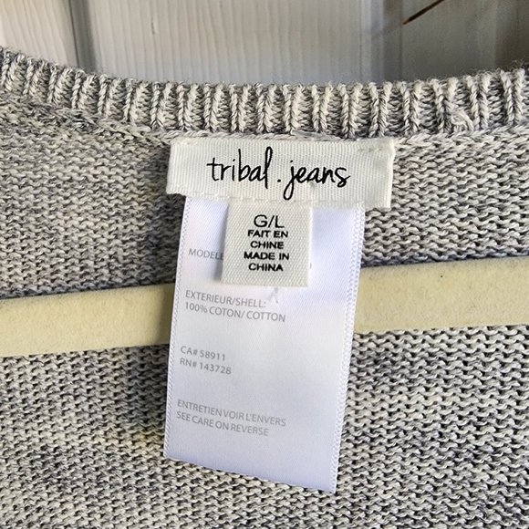 Tribal Women's Sweater Size L Metallic Marled Knit Scoop Neck Beige Knit NWT - Picture 3 of 9